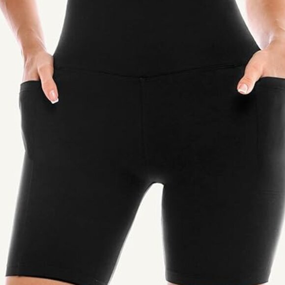 OTOS Athletic Shorts Active Phone Pockets High Waisted Sport Tight Yoga Black L - Picture 1 of 4
